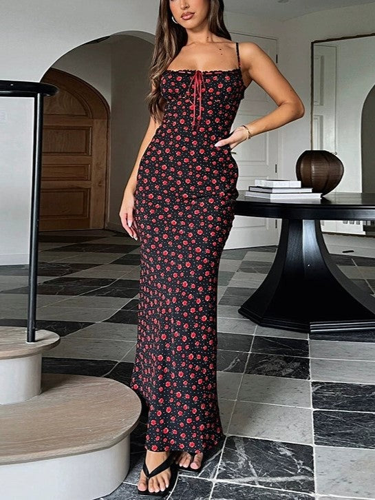 LACE PATCHWORK DRESS WITH RED POLKA DOTS