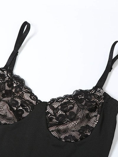 LACE SLIM CAMI SET - TWO WOMEN IN BLACK LACE SLIM DRESSES