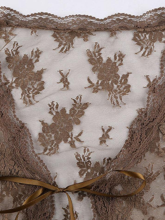LACE TIE-FRONT TOP WITH LONG SLEEVES FOR Y2K OPEN STYLE