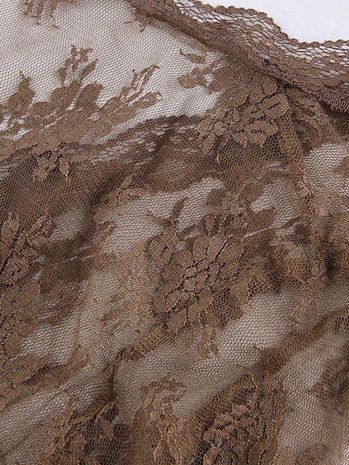 LACE TIE-FRONT TOP WITH LONG SLEEVES FOR Y2K OPEN STYLE