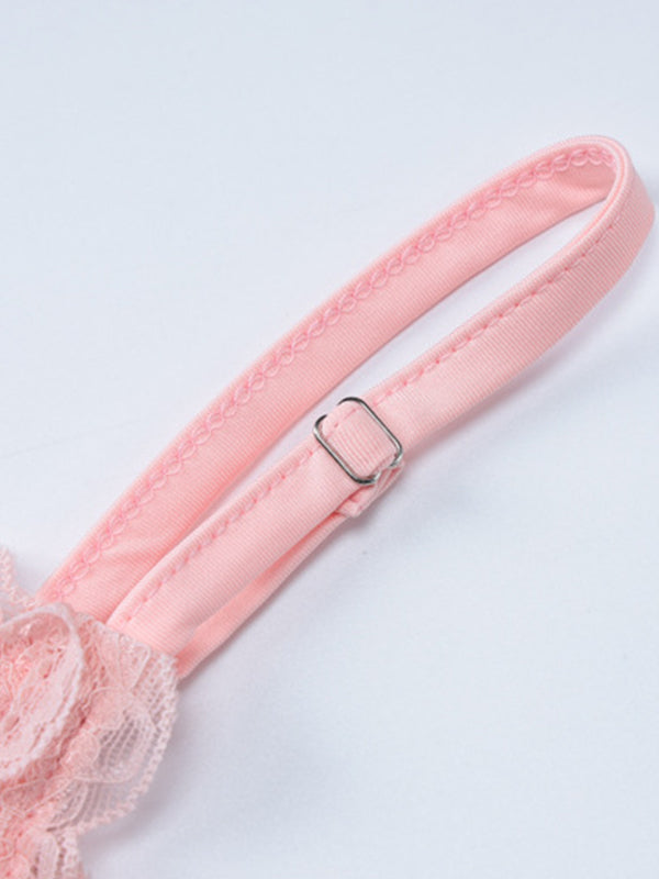 LACE TRIM CAMI AND SKIRT SET WITH ROUND NECKLINE AND PINK LACE TRIM