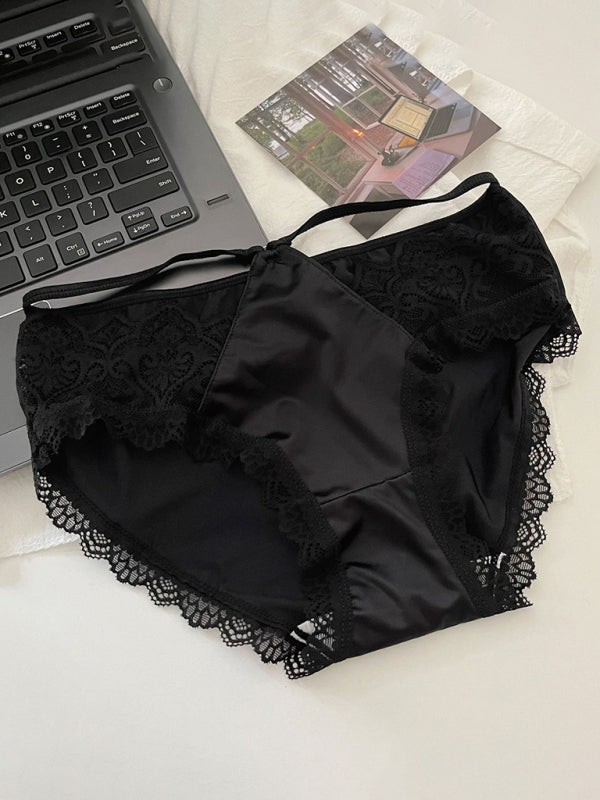 Lace Trim Self Design Women’s Panties - Black / M