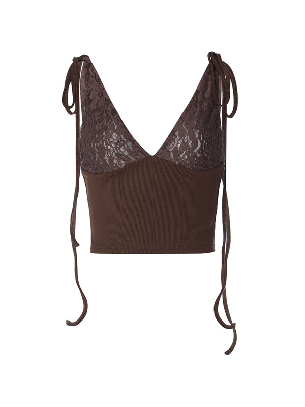 LACE TRIM TANK TOP WITH LACE SPLICE DETAIL