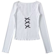 LACE TRIM TOP CROSS-TIE RIBBON COQUETTE AESTHETIC