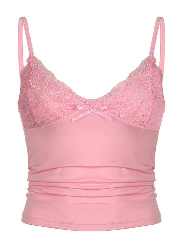 LACE-TRIMMED CAMI TOP WITH FLORAL LACE DETAIL