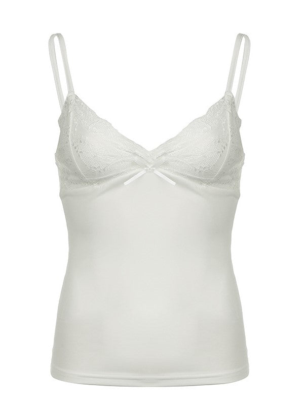 LACE-TRIMMED CAMI TOP WITH FLORAL LACE DETAIL