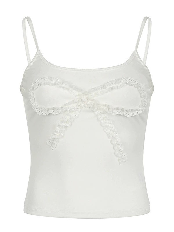 LACE-TRIMMED CAMISOLE WITH BOW SPLICING FOR A FLATTERING SILHOUETTE