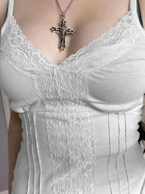 LACE-TRIMMED CAMISOLE WITH CROSS NECKLACE CASUAL SLIM FIT