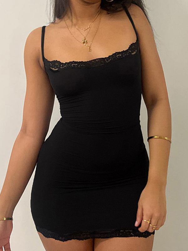 LACE-TRIMMED MINI DRESS - CUTE SLIM FIT DESIGN
