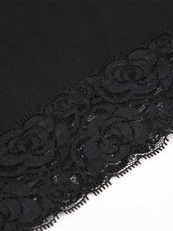 LACE-TRIMMED TOP WITH SQUARE NECKLINE - FASHION-FORWARD CROP DESIGN