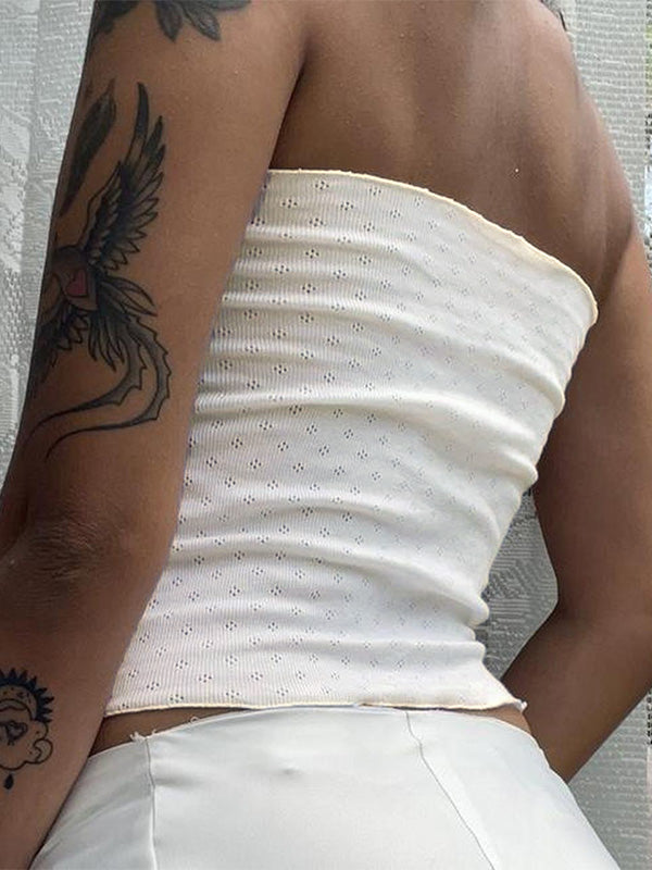 LACE-TRIMMED TUBE TOP - CASUAL STREET SLIM FIT SLEEVELESS TOP