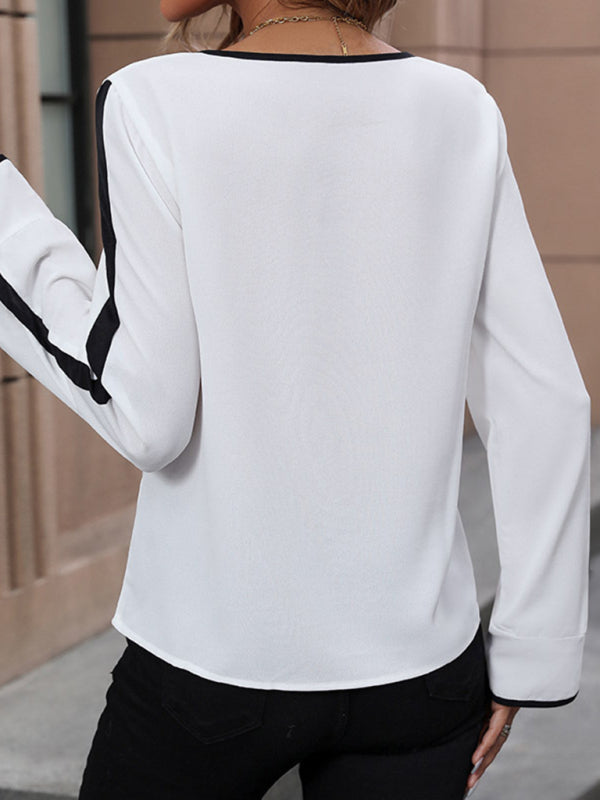 Lace-up bow shirt long-sleeved contrast shirt