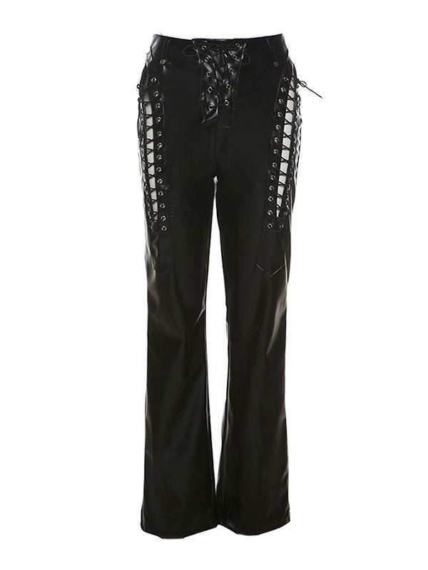 LACE-UP LEATHER PANTS WITH EDGY CUTOUT DETAILS