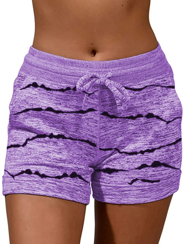 Ladies Casual Fashion Waist Stretch Shorts - Purple / S