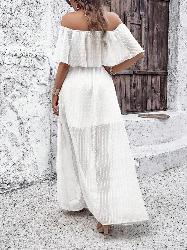 Elegant white off-the-shoulder maxi dress, perfect for formal occasions from Ladies New Collection
