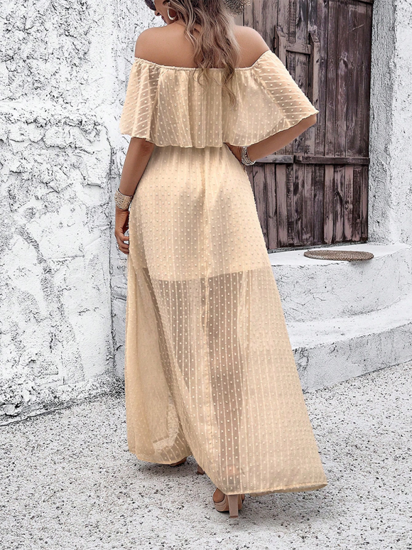 Elegant off-the-shoulder dotted maxi dress for women, perfect for stylish clothing options