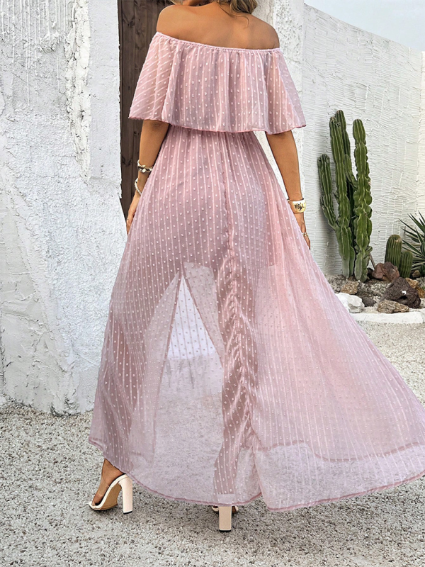 Elegant pink off-the-shoulder maxi dress for women from Ladies New Collection