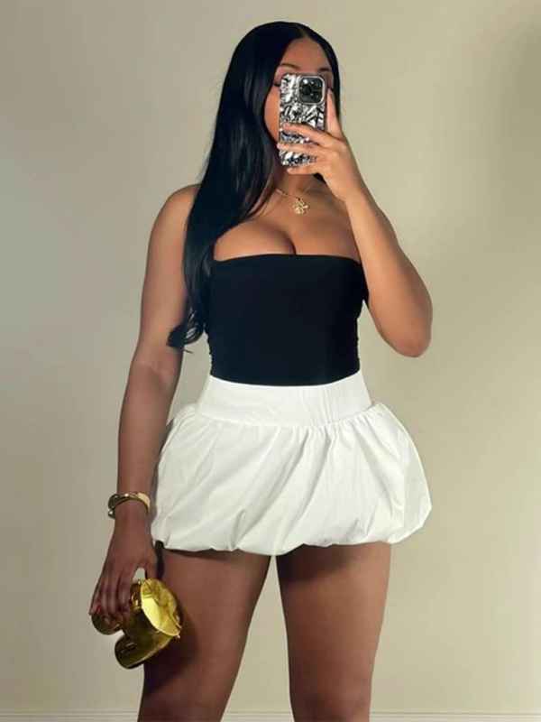 Ladies new style solid color versatile bubble skirt high waist ultra short skirt - White / S
