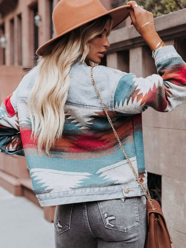 Lapel loose denim stitching woolen coat women’s retro jacket