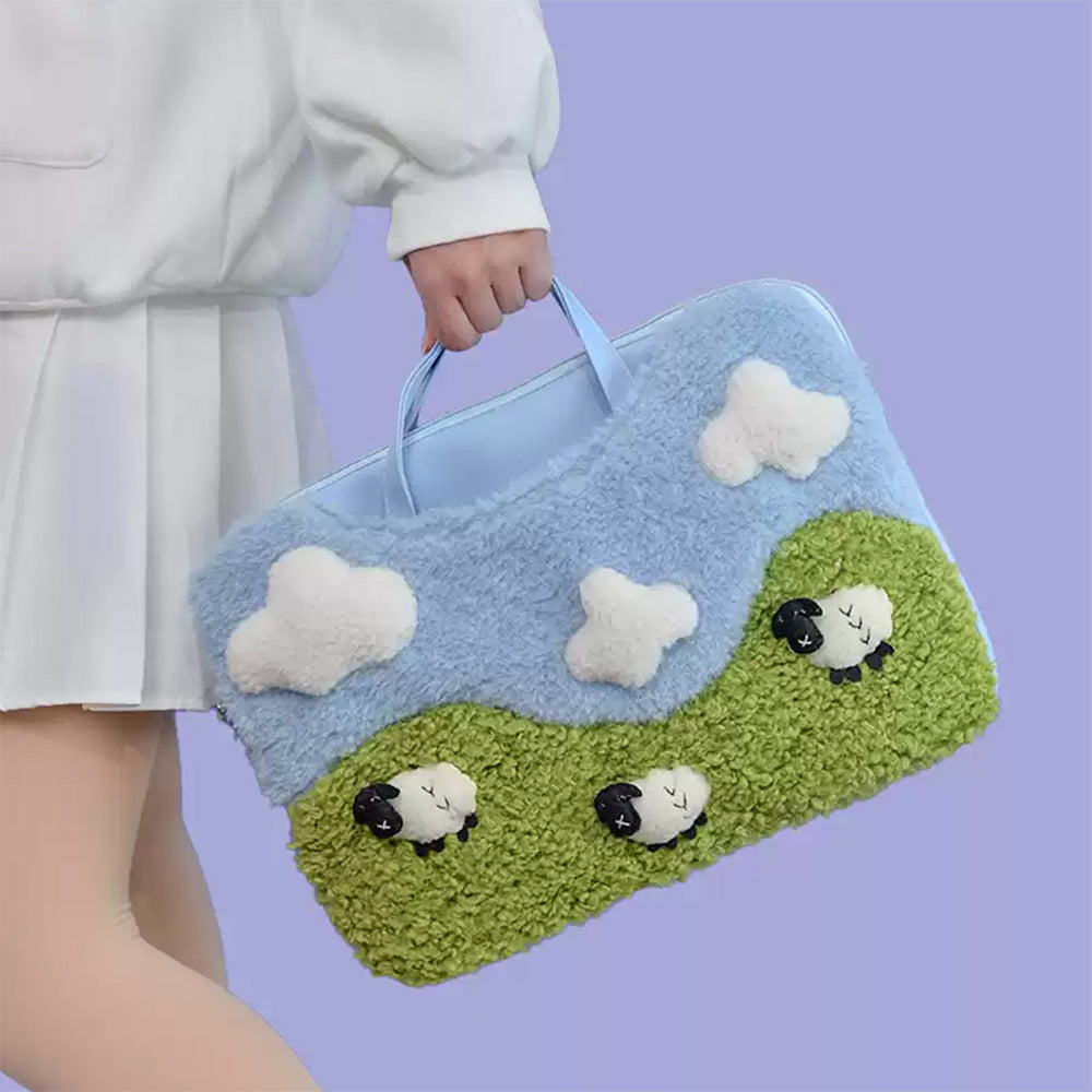 LAPTOP BAG WHIMSICAL SHEEP GREEN HILLS AESTHETIC