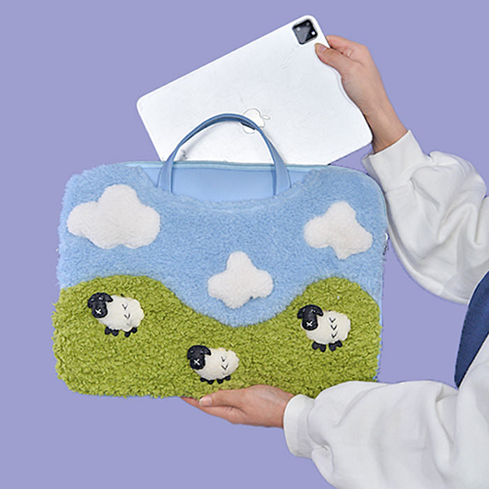 LAPTOP BAG WHIMSICAL SHEEP GREEN HILLS AESTHETIC