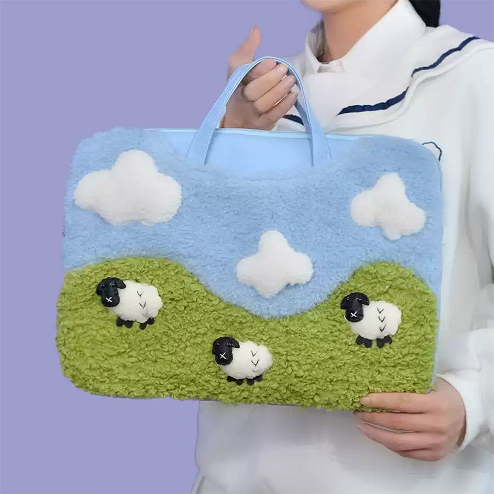 LAPTOP BAG WHIMSICAL SHEEP GREEN HILLS AESTHETIC
