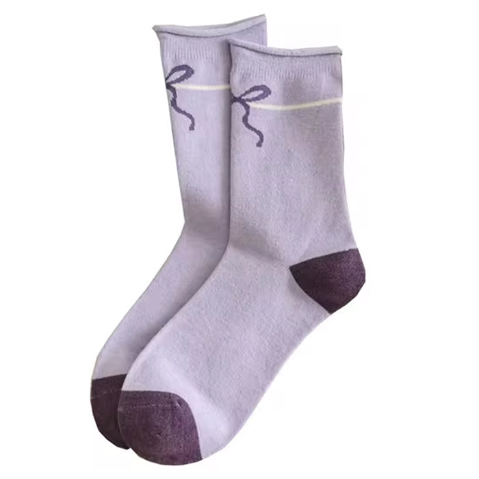 LAVENDER BOW SOCKS FREE SIZE TIMELESS STYLE