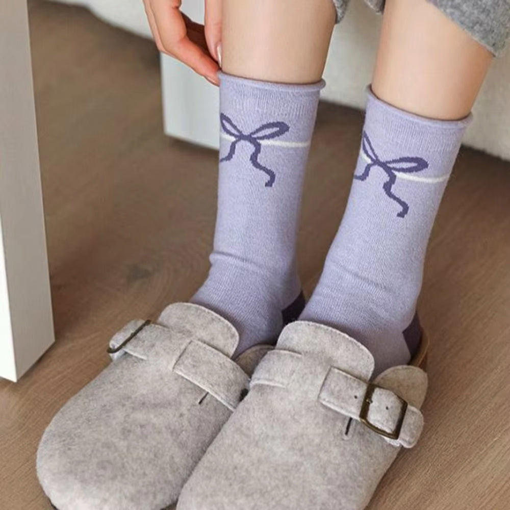 LAVENDER BOW SOCKS FREE SIZE TIMELESS STYLE