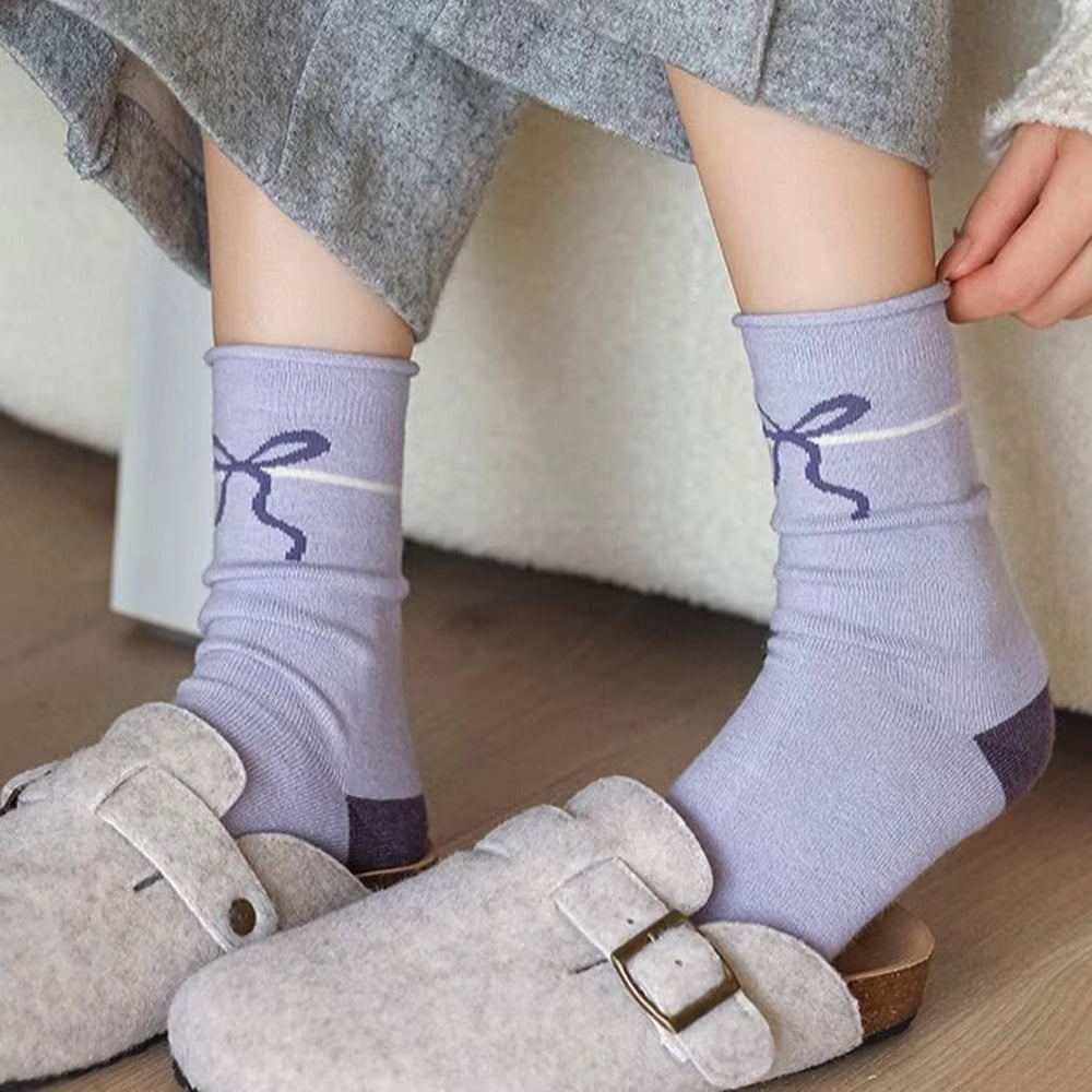 LAVENDER BOW SOCKS FREE SIZE TIMELESS STYLE