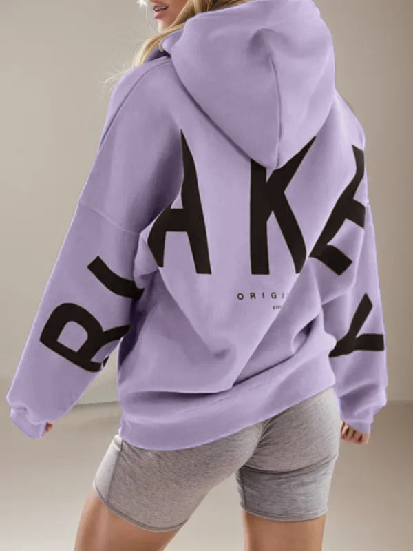 LAVENDER OVERSIZED HOODIE WITH LETTER PRINT AND LOOSE FIT DESIGN