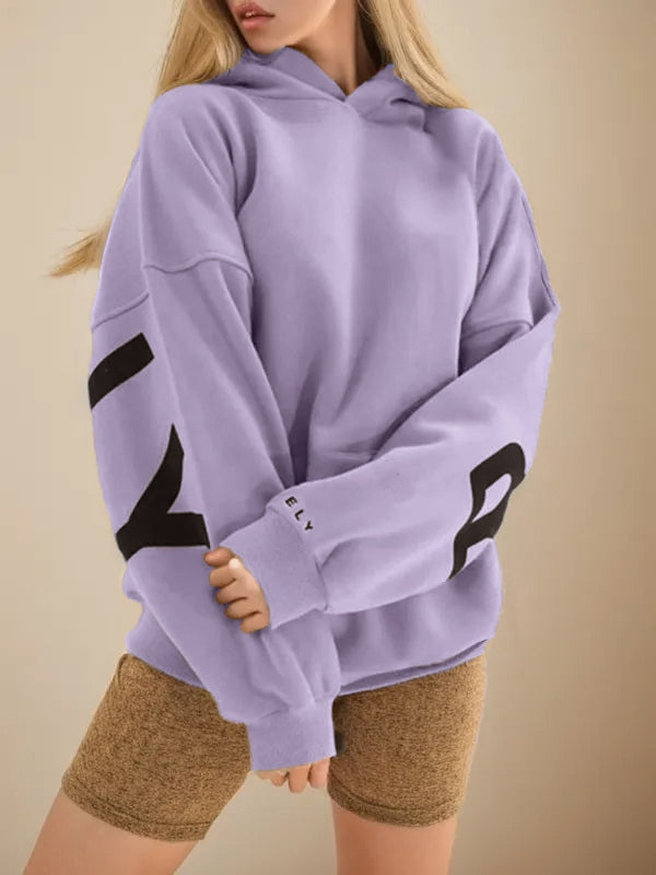 LAVENDER OVERSIZED HOODIE WITH LETTER PRINT AND LOOSE FIT DESIGN