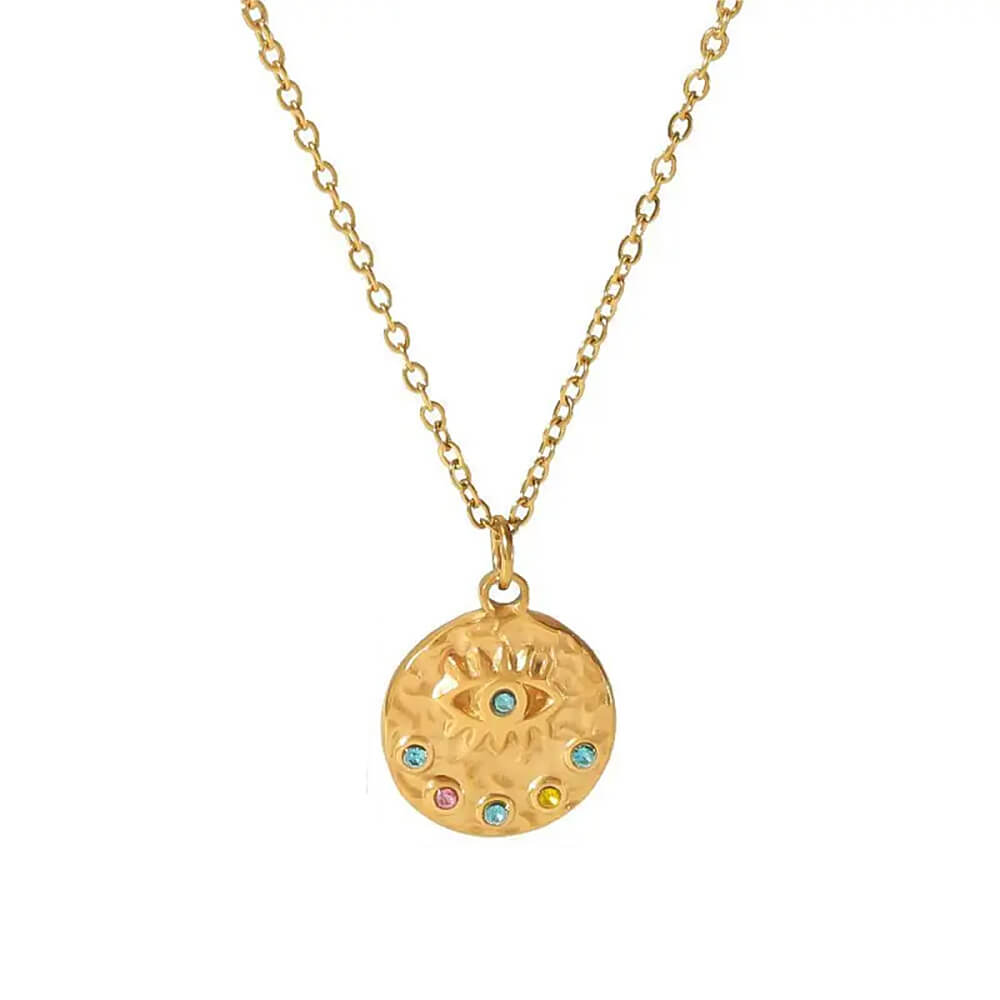 LAYERED COIN NECKLACE SUN MOON EYE COSMIC ENERGY COIN