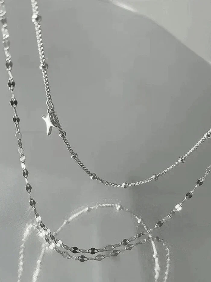 LAYERED NECKLACE WITH STAR PENDANT Y2K GEOMETRIC ALLOY