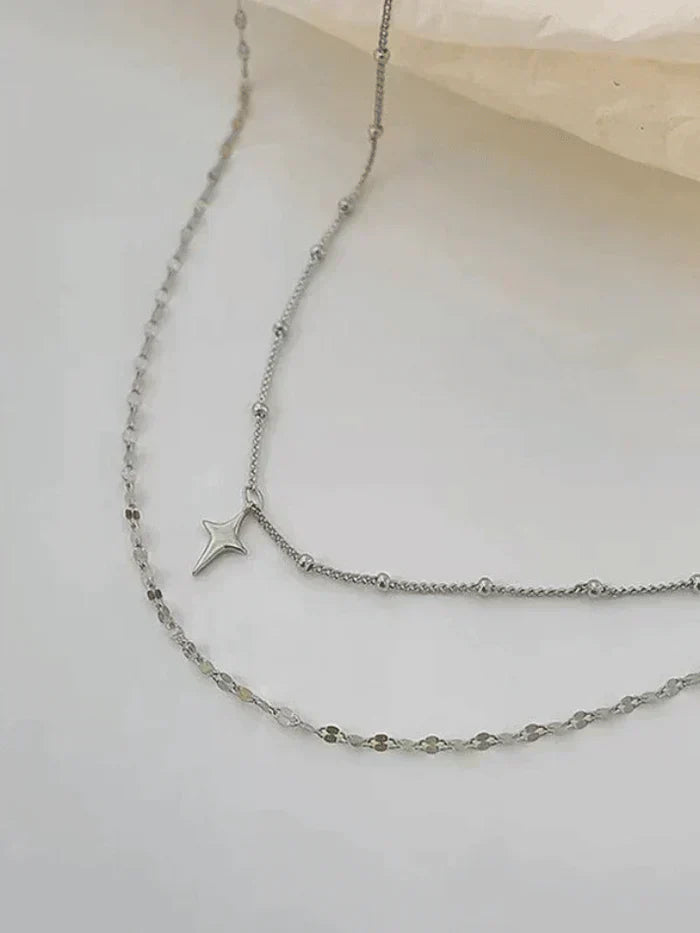LAYERED NECKLACE WITH STAR PENDANT Y2K GEOMETRIC ALLOY
