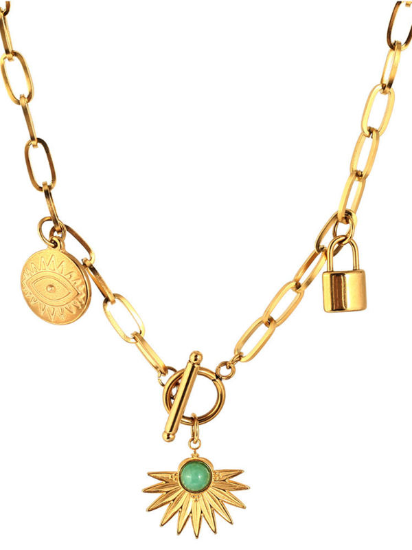 Leaves Devil’s Eye Lock Pendant OT Buckle Collarbone Necklace - Golden / FREESIZE