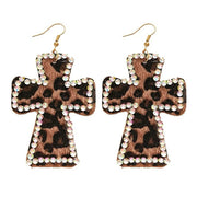 LEOPARD CROSS EARRINGS ANIMAL PRINT JEWELRY