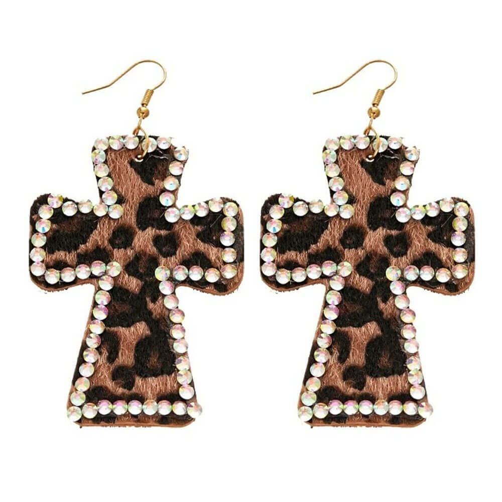 LEOPARD CROSS EARRINGS ANIMAL PRINT JEWELRY