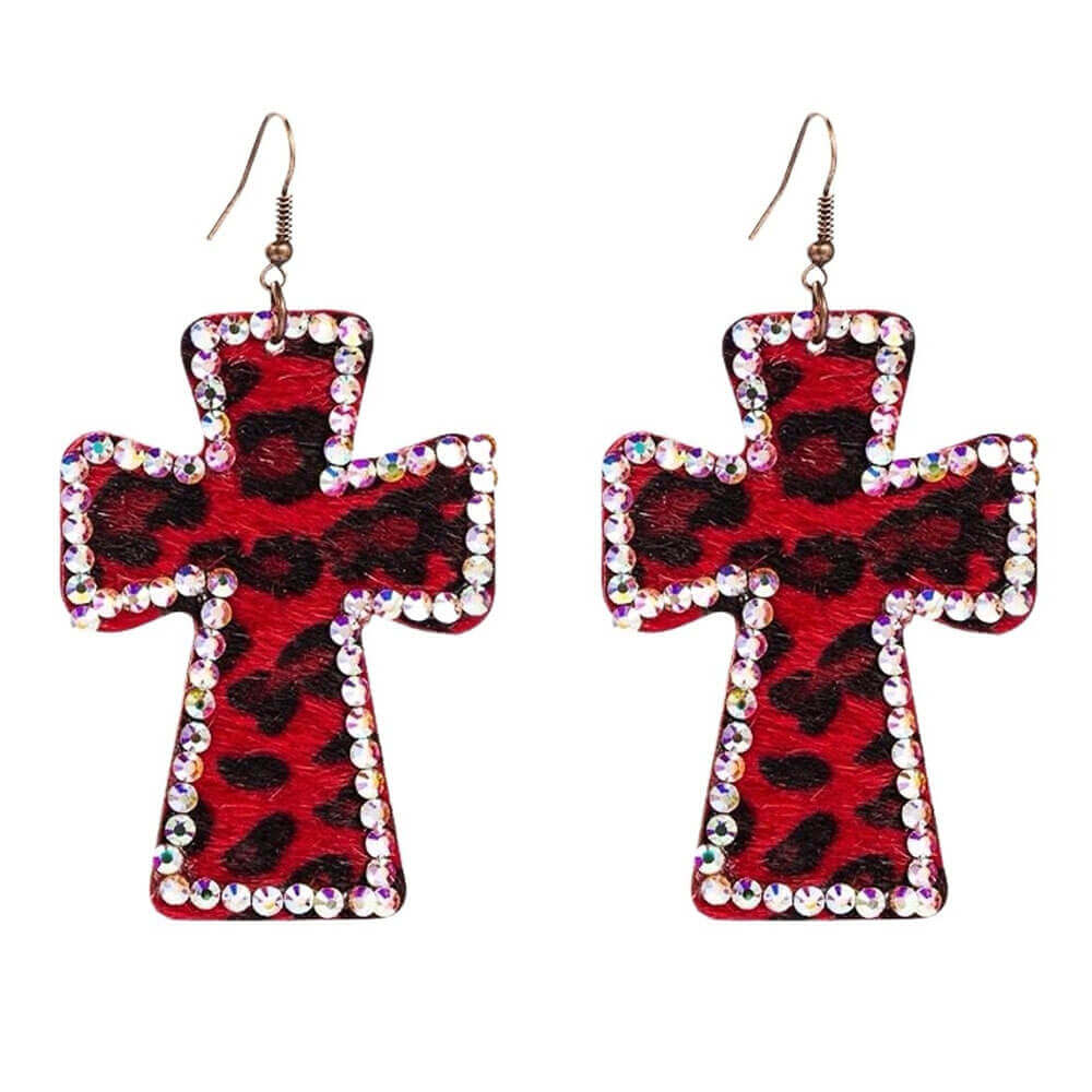 LEOPARD CROSS EARRINGS ANIMAL PRINT JEWELRY