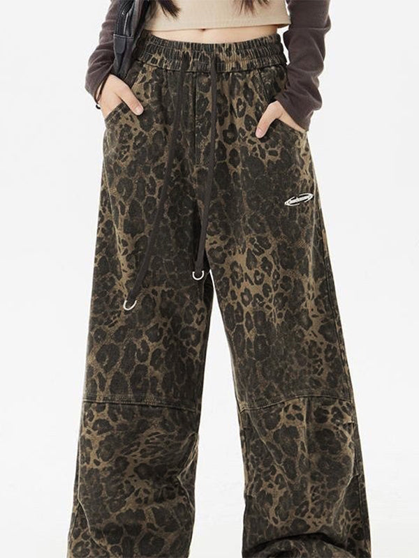 LEOPARD PRINT BAGGY PANTS VINTAGE-INSPIRED HIP-HOP STREETWEAR