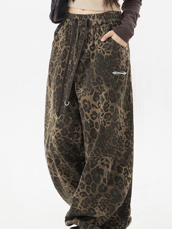 LEOPARD PRINT BAGGY PANTS VINTAGE-INSPIRED HIP-HOP STREETWEAR
