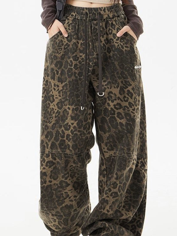 LEOPARD PRINT BAGGY PANTS VINTAGE-INSPIRED HIP-HOP STREETWEAR