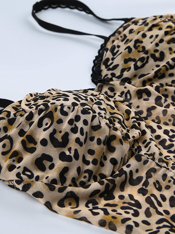 LEOPARD PRINT CAMISOLE WITH BLACK LACE TRIM AND VINTAGE BOW LACE DETAIL