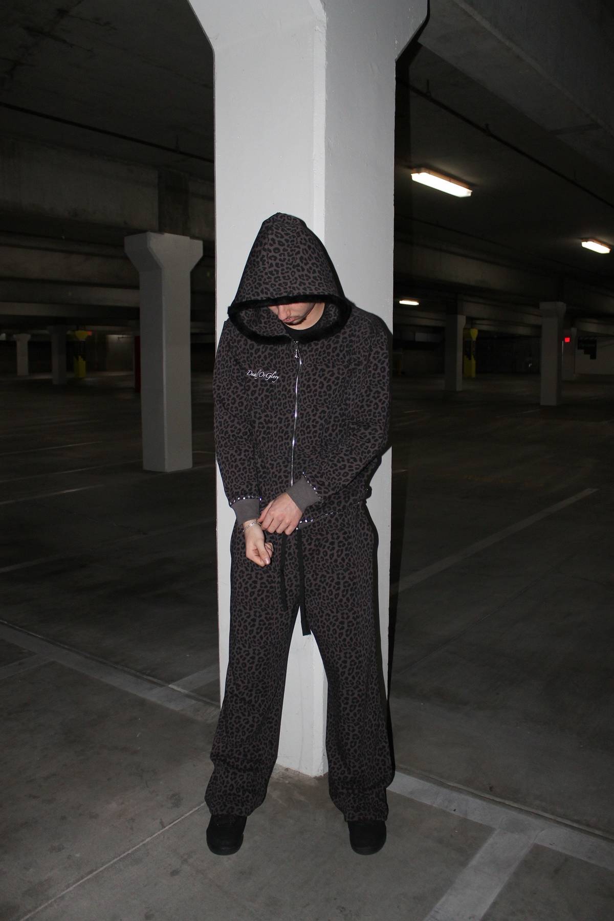 LEOPARD PRINT FLEECE HOODIE SET FOR WOMEN IN COTTON FLEECE