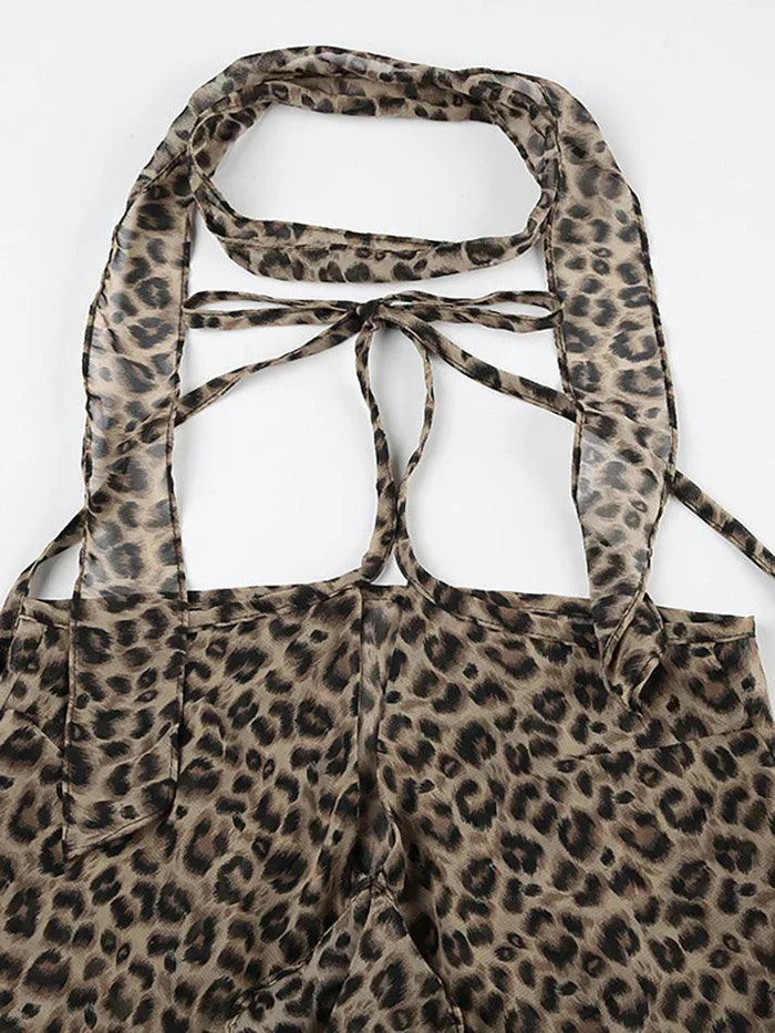 LEOPARD PRINT HALTER TOP SLIM FIT SLEEVELESS VINTAGE STYLE