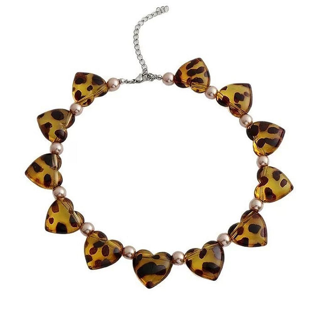 LEOPARD PRINT HEART NECKLACE ACCESSORY JEWELRY