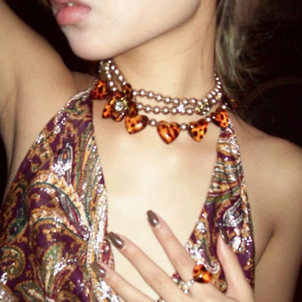 LEOPARD PRINT HEART NECKLACE ACCESSORY JEWELRY