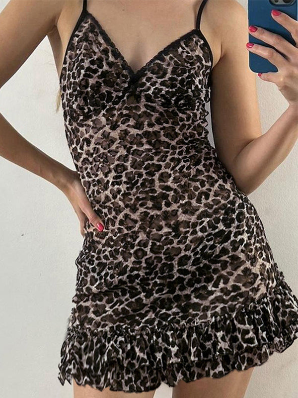 LEOPARD PRINT MINI DRESS - CUTE Y2K SLIM FIT FASHION STATEMENT