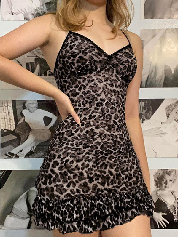 LEOPARD PRINT MINI DRESS - CUTE Y2K SLIM FIT FASHION STATEMENT