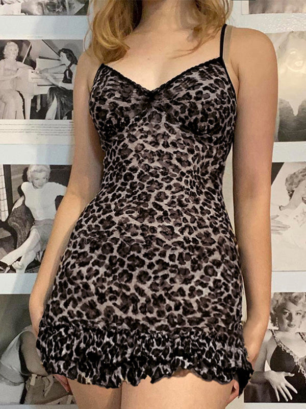 LEOPARD PRINT MINI DRESS - CUTE Y2K SLIM FIT FASHION STATEMENT