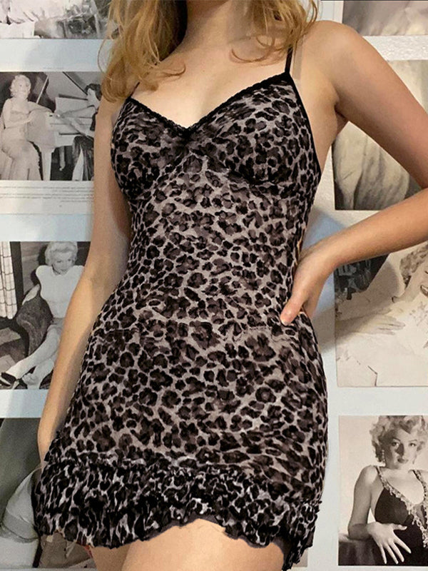 LEOPARD PRINT MINI DRESS - CUTE Y2K SLIM FIT FASHION STATEMENT